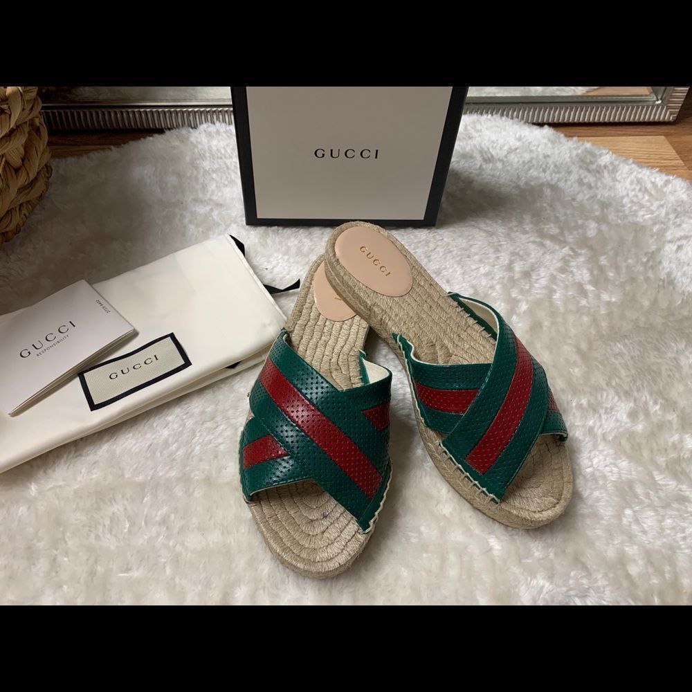 Gucci women’s Paquita slides espadrille red/green